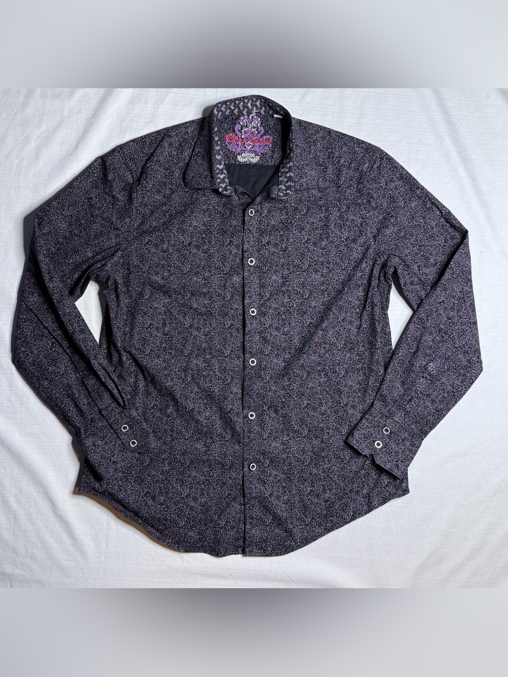 Robert Graham Classic Fit Men’s Large Black Purple Paisley Long Sleeve Shirt